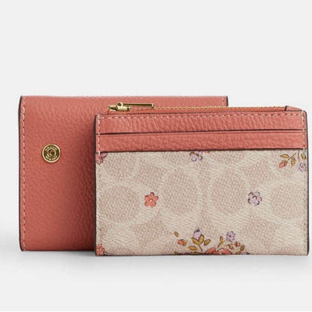 Coach Card Holder Wallet In Signature Canvas with Floral Print